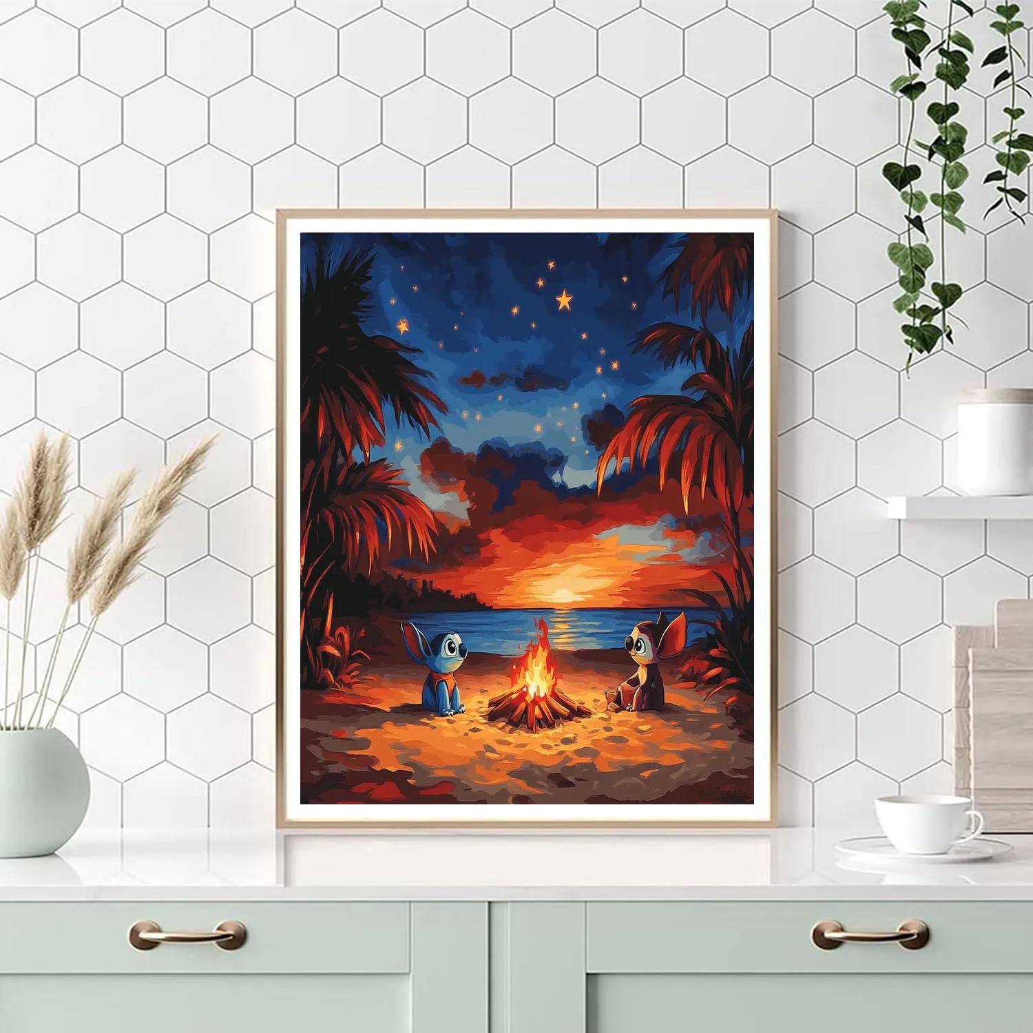 Lilo And Stitch’s Beach Bonfire Disney Inspired Painting by numbers kit