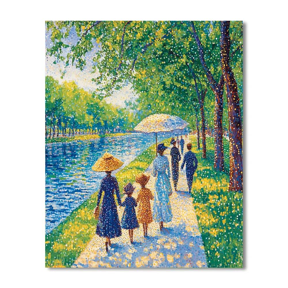 Seurat Inspired Summer Riverside Promenade Number painting