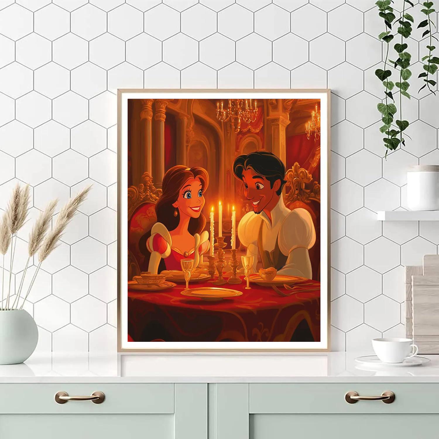Belle And Lumiere’s Candlelight Dinner Disney Inspired paint by color