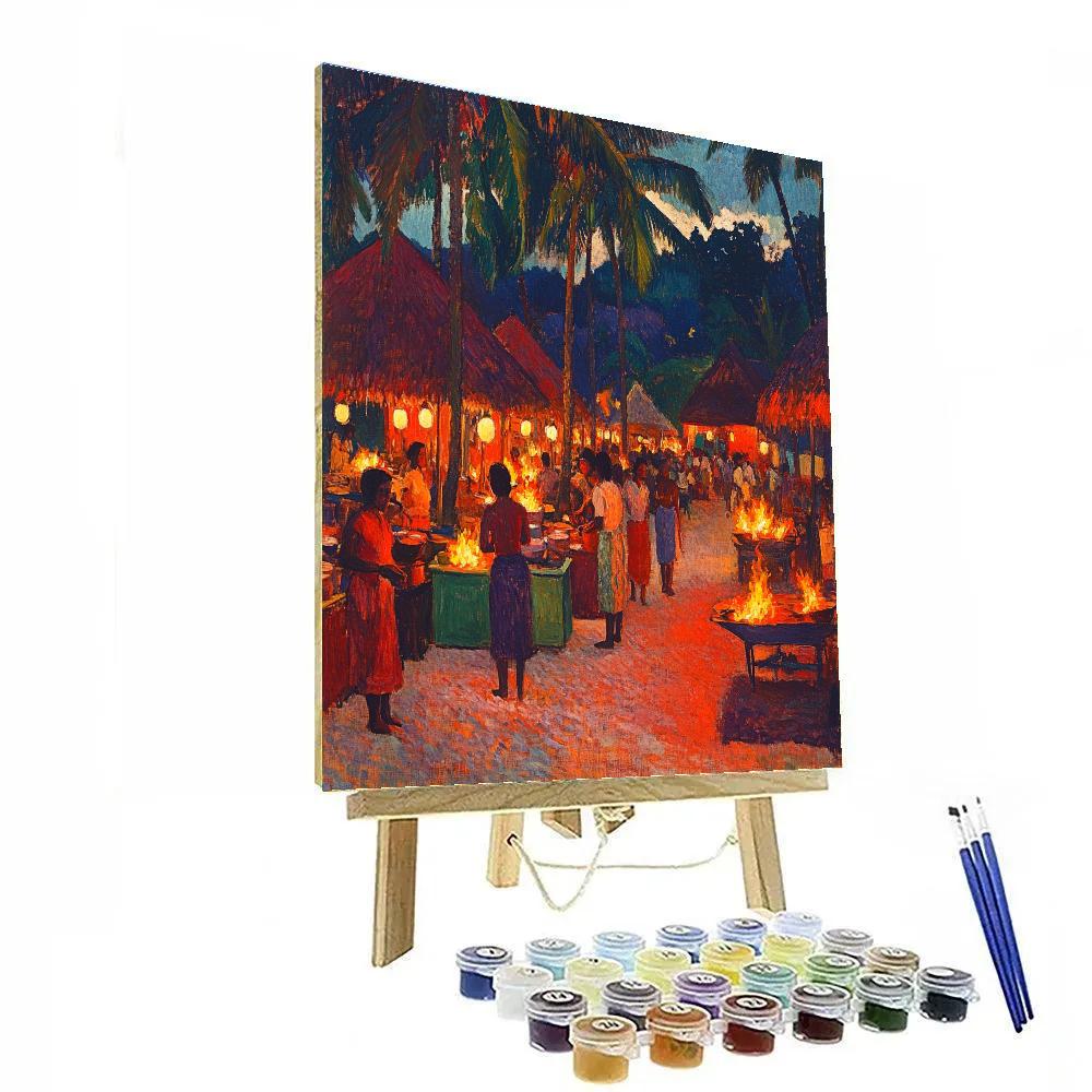 Gauguin Inspired Evening Market Fires paint by color