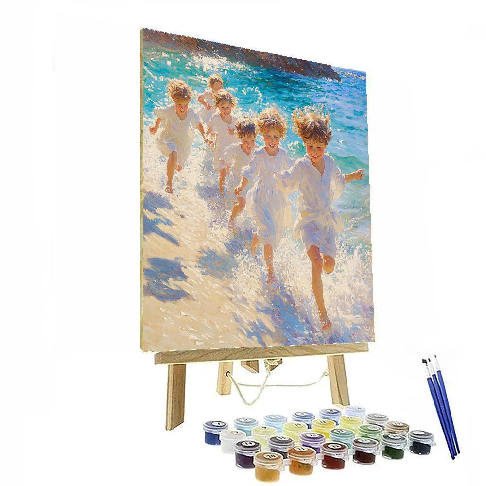 Sorolla Inspired Children Running Through Waves DIY paint by numbers