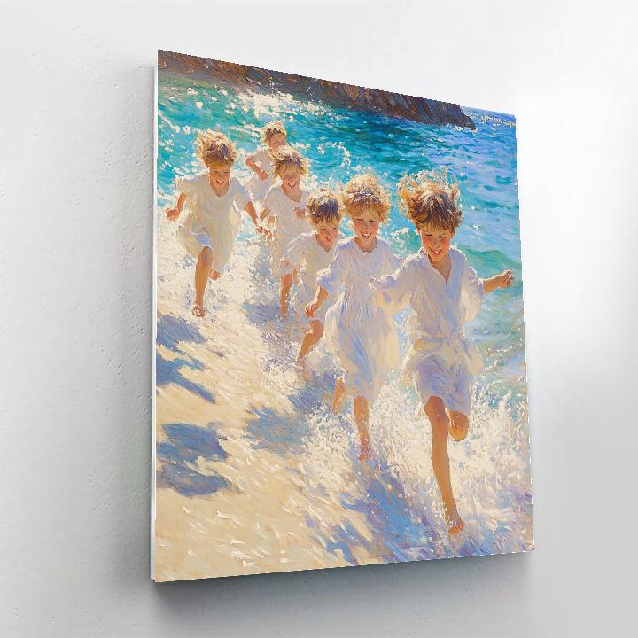 Sorolla Inspired Children Running Through Waves DIY paint by numbers