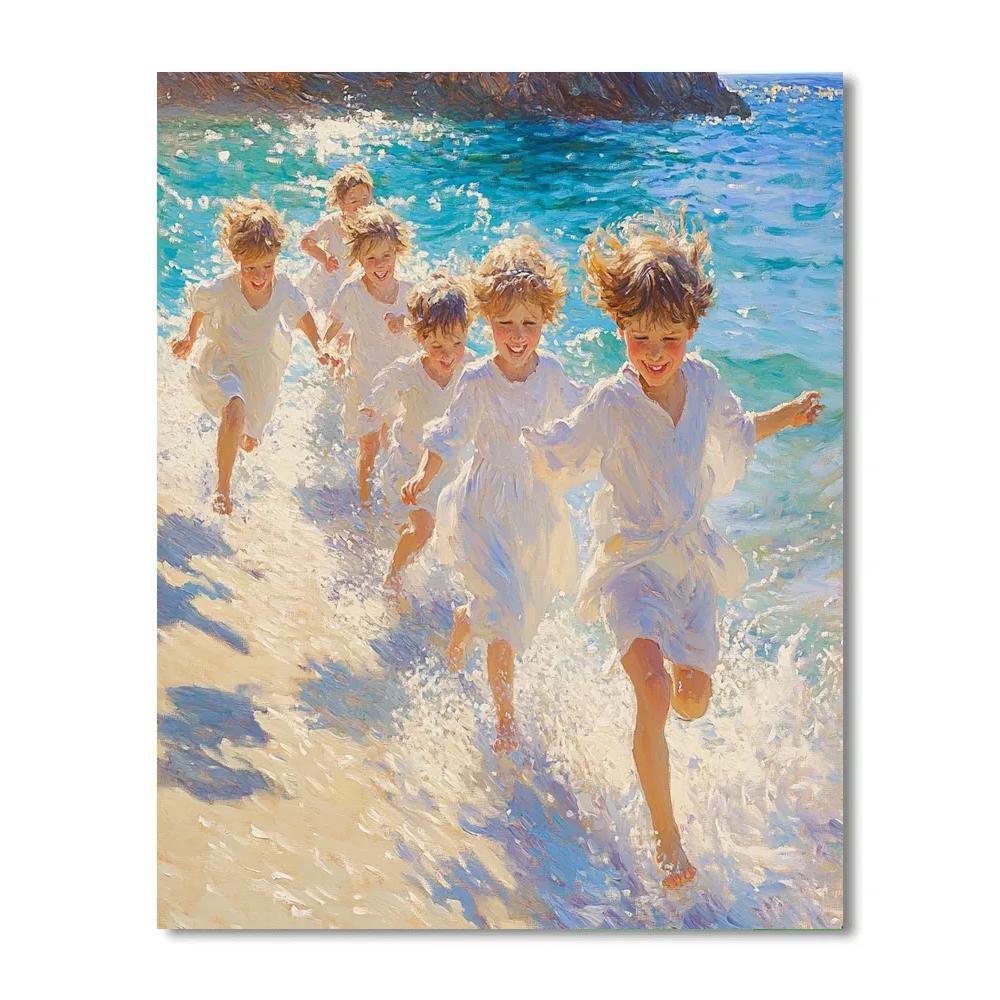 Sorolla Inspired Children Running Through Waves DIY paint by numbers