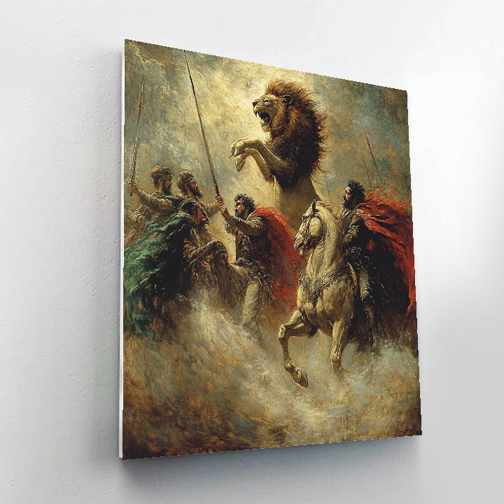 Delacroix Inspired Lion Hunt In Desert paint by number