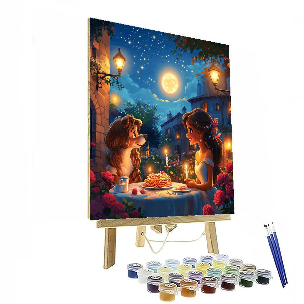 Lady And Tramp’s Moonlit Dinner Disney Inspired paint by color
