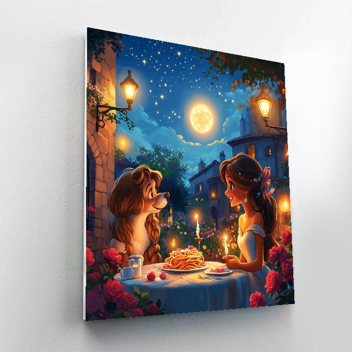 Lady And Tramp’s Moonlit Dinner Disney Inspired paint by color