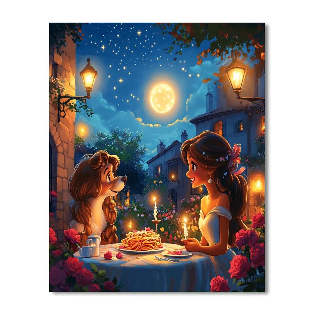 Lady And Tramp’s Moonlit Dinner Disney Inspired paint by color