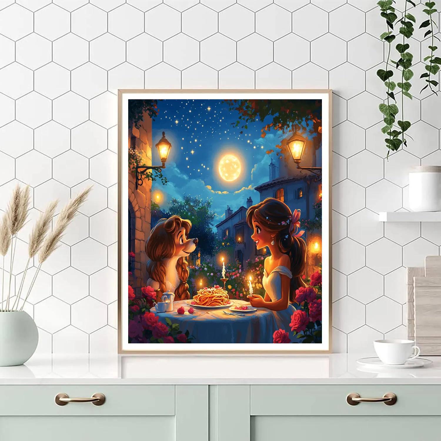 Lady And Tramp’s Moonlit Dinner Disney Inspired paint by color