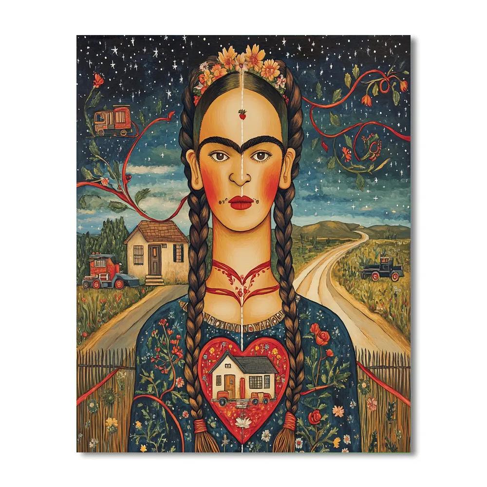 Frida Kahlo Inspired Dual Hearts Of Home And Journey Numbered painting kits