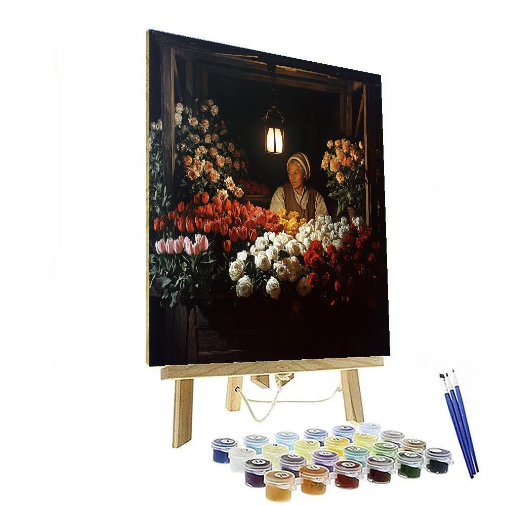 Caravaggio Inspired Flower Seller At Night Market paint by numbers