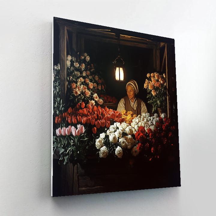 Caravaggio Inspired Flower Seller At Night Market paint by numbers