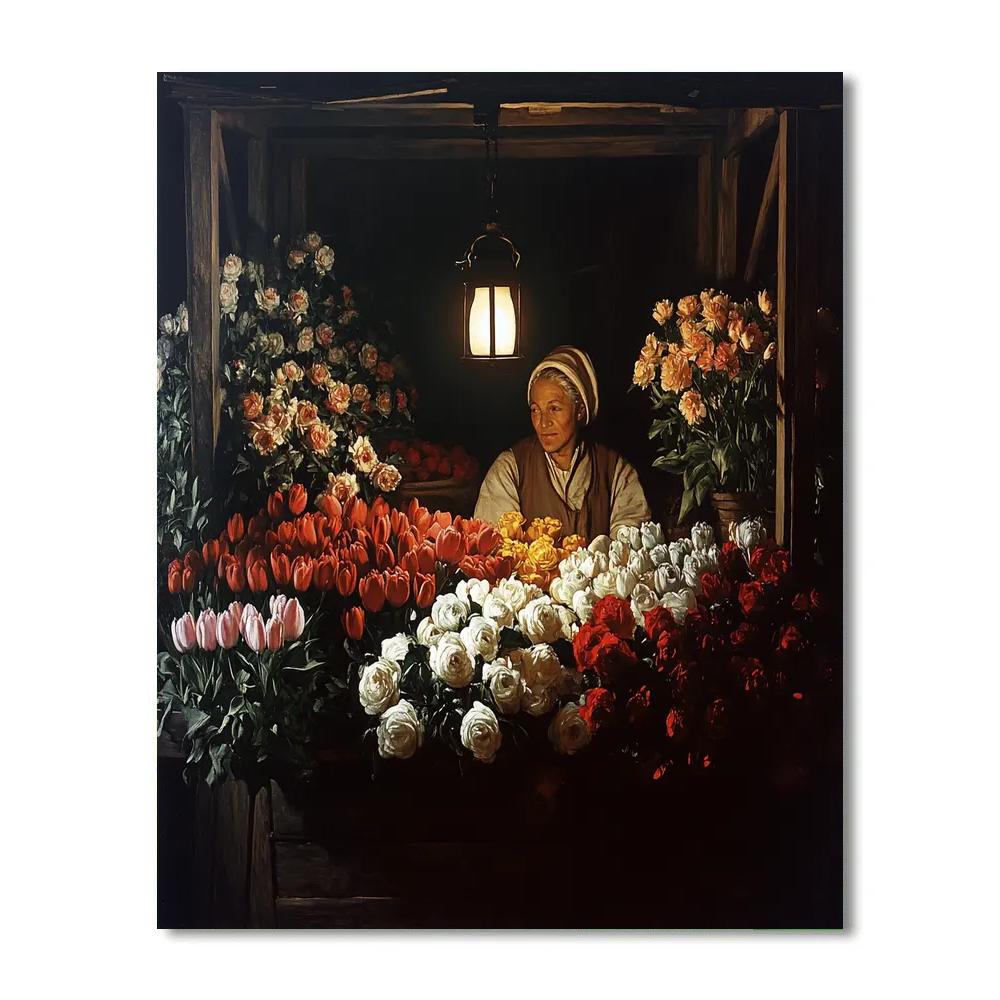 Caravaggio Inspired Flower Seller At Night Market paint by numbers
