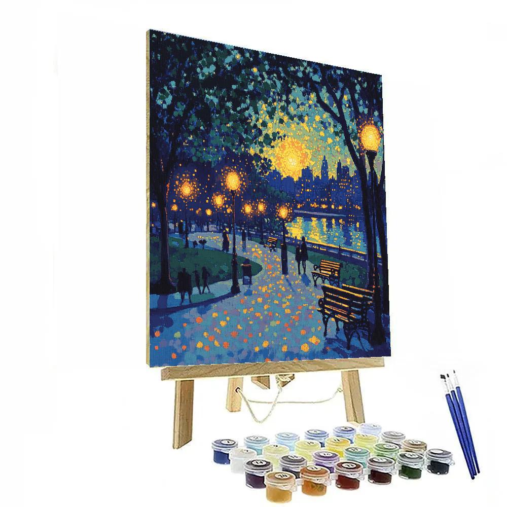 Seurat Inspired City Park At Twilight paint by color