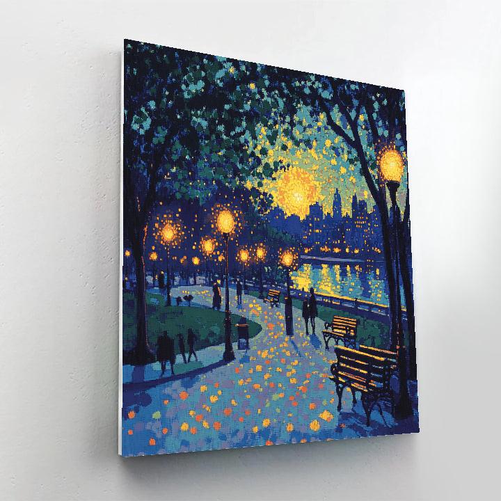 Seurat Inspired City Park At Twilight paint by color