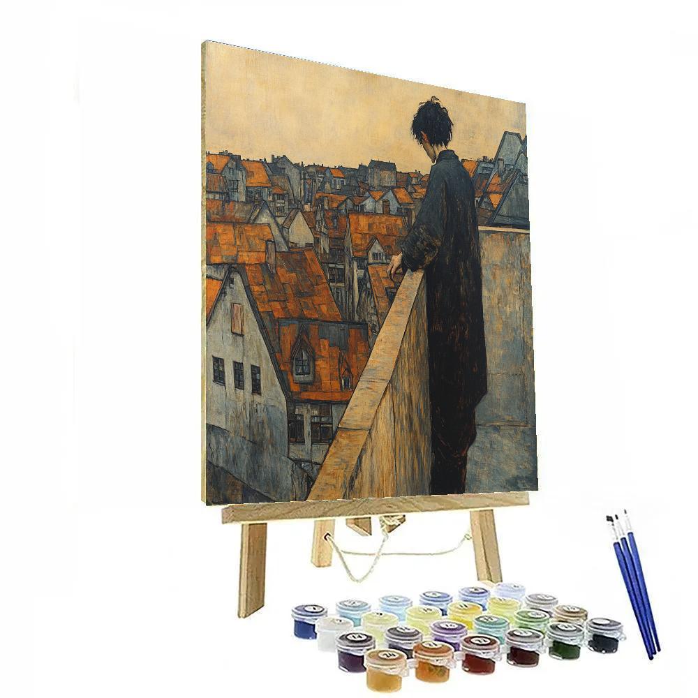 Egon Schiele Inspired Self Among Rooftops Paint by numbers kits