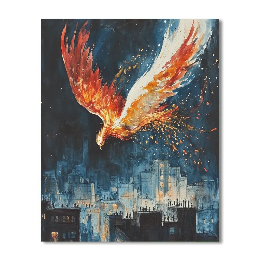 William Blake Inspired Phoenix Over City Painting by numbers kit