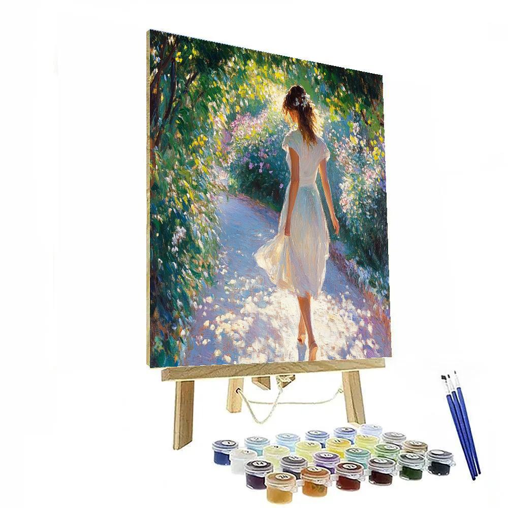 Sorolla Inspired Woman In Sunlit Garden Path Paint by numbers kits