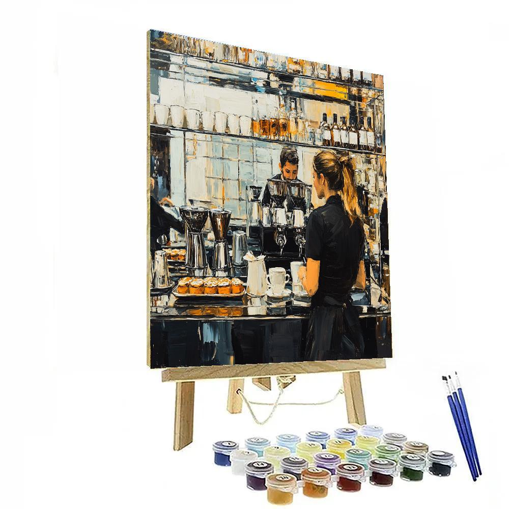 Manet Inspired Barista At Modern Counter painting number kit