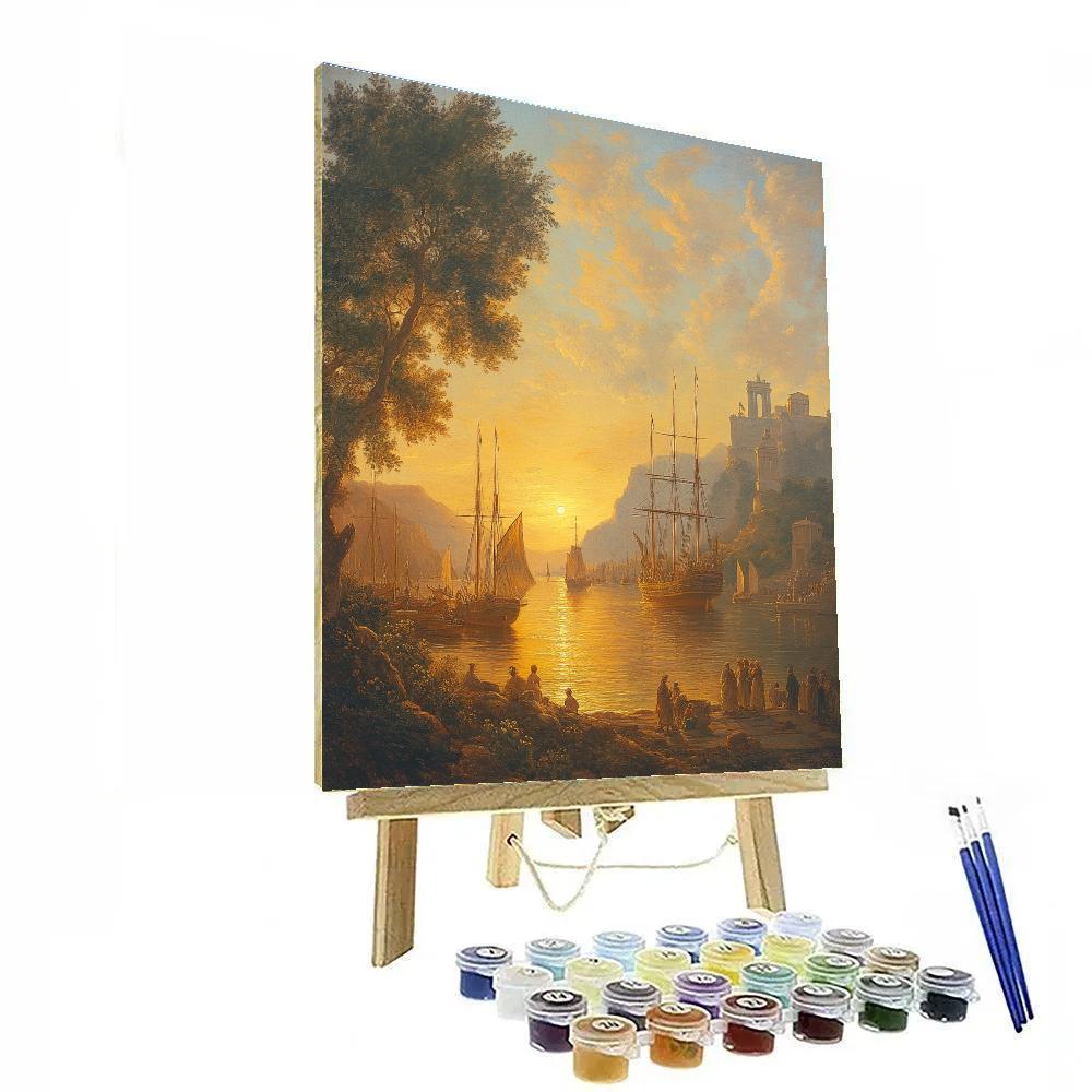 Claude Lorrain Inspired Ships Leaving At Dawn paint by color