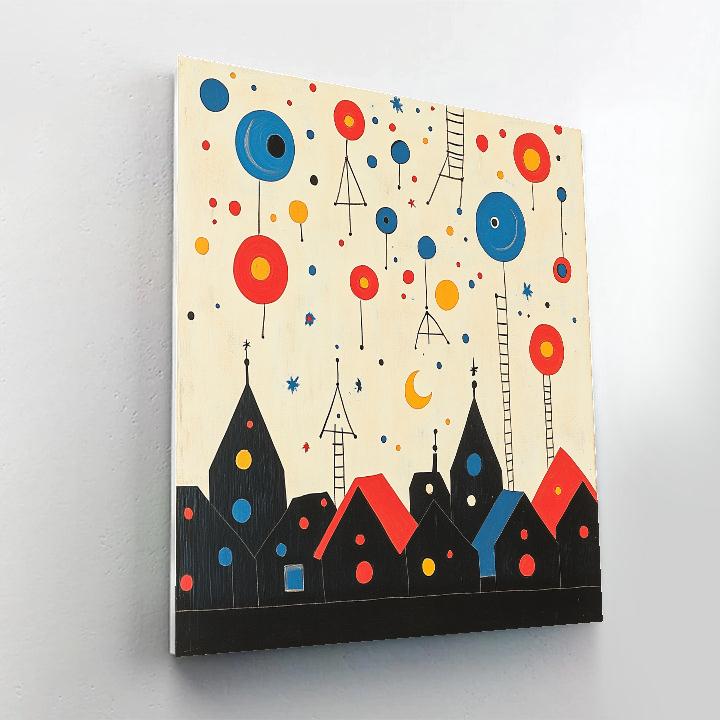 Joan Miro Inspired Carnival Night Above Town Number painting