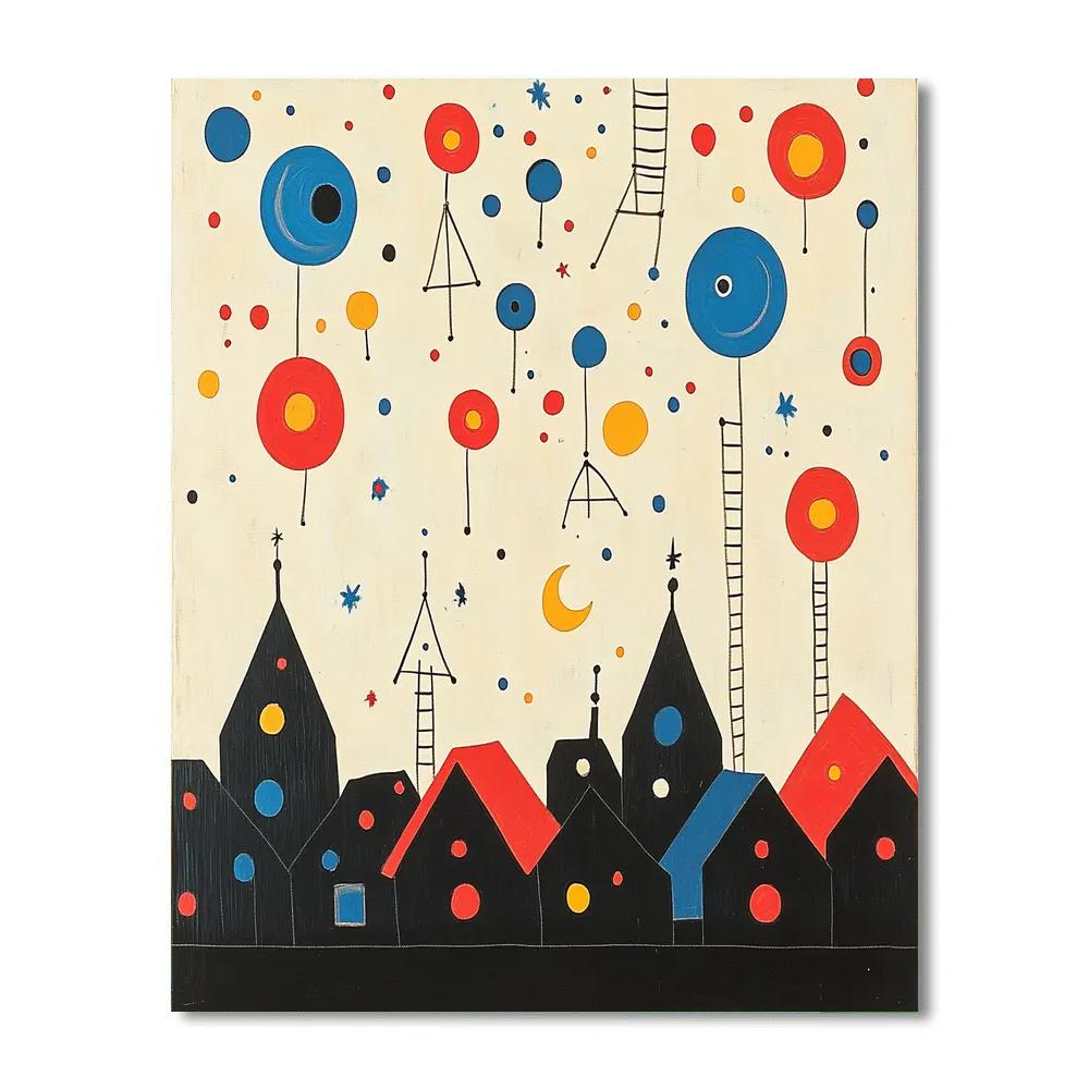 Joan Miro Inspired Carnival Night Above Town Number painting