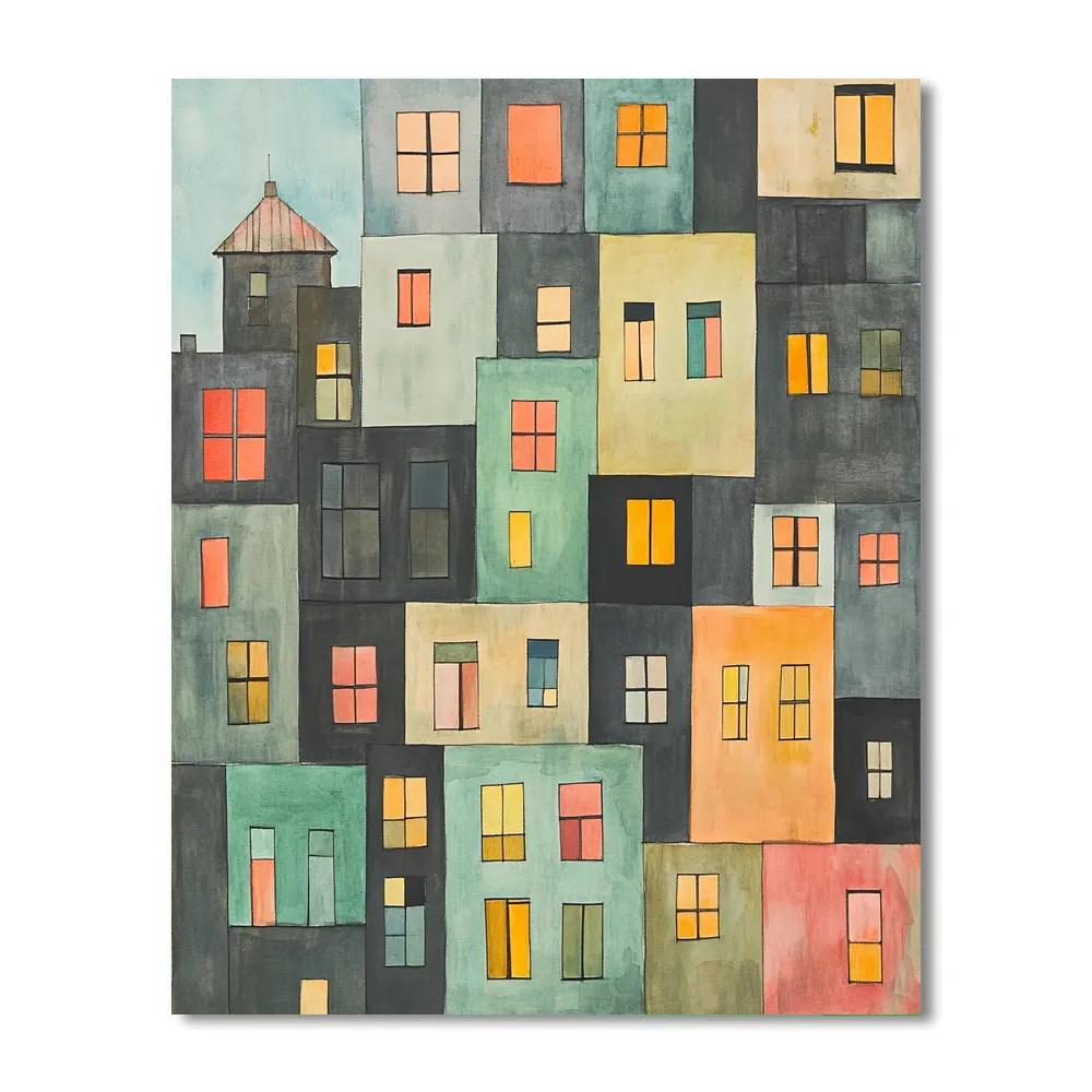 Paul Klee Inspired City Of Colored Windows paint by number