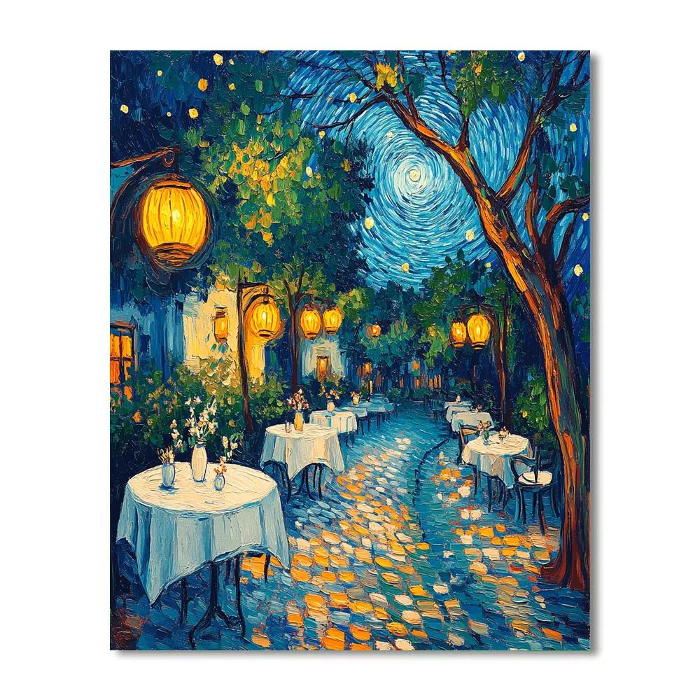 Van Gogh Inspired Starry Garden Cafe paint by numbers
