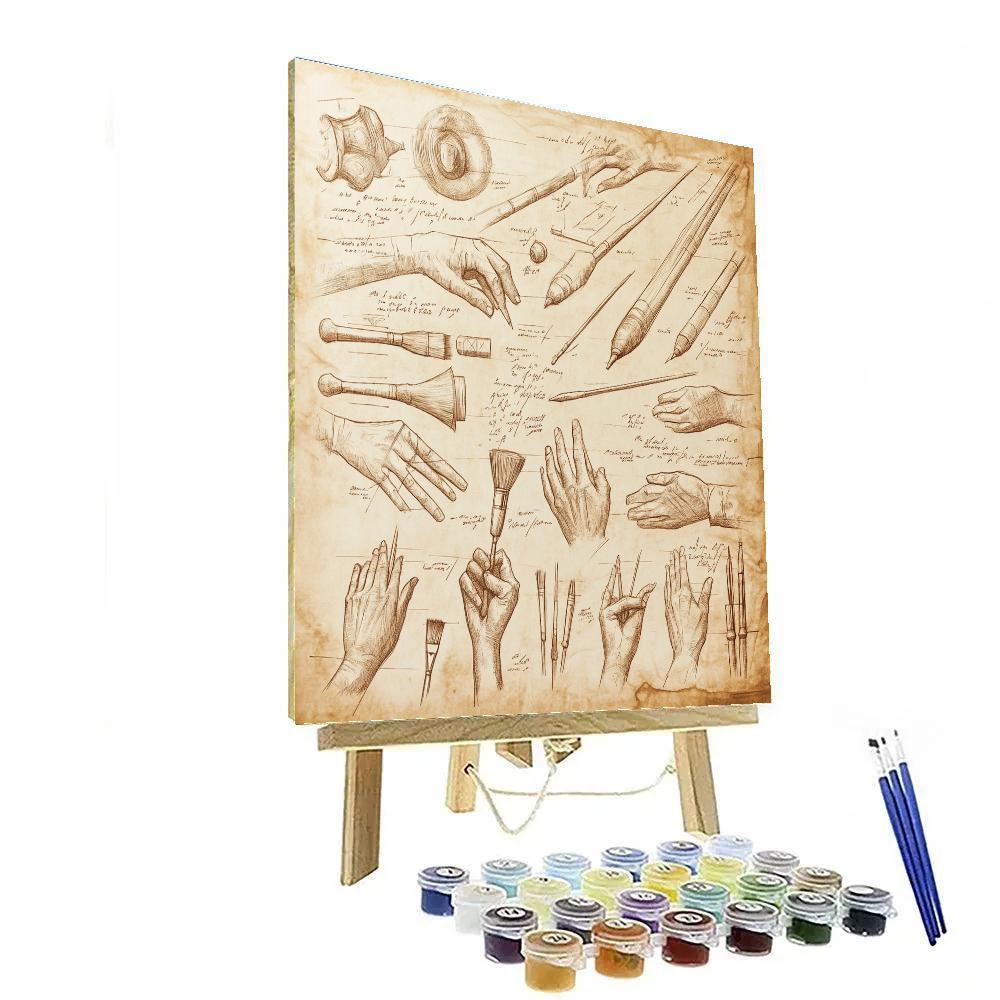 Leonardo Da Vinci Inspired Study Of Hands And Tools Paint by numbers kits