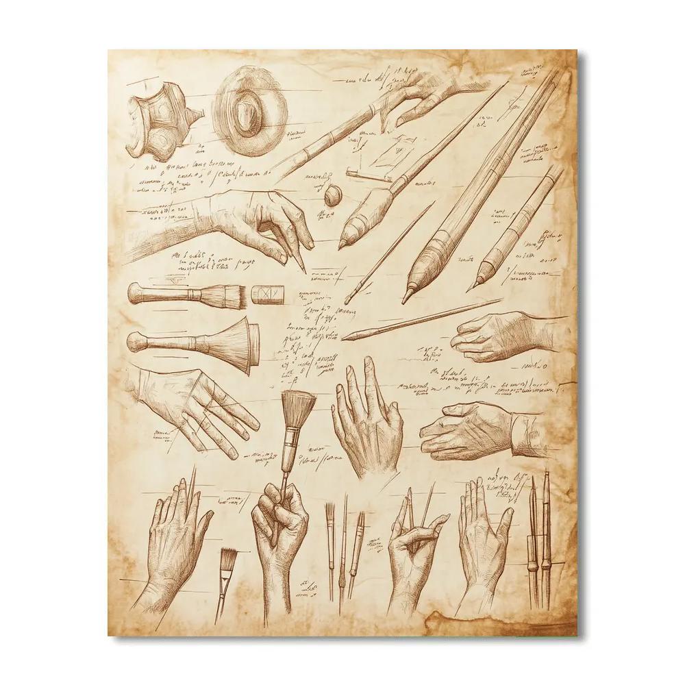 Leonardo Da Vinci Inspired Study Of Hands And Tools Paint by numbers kits