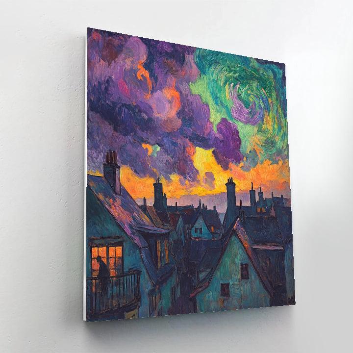 Edvard Munch Inspired Storm Over City Rooftops paint by number