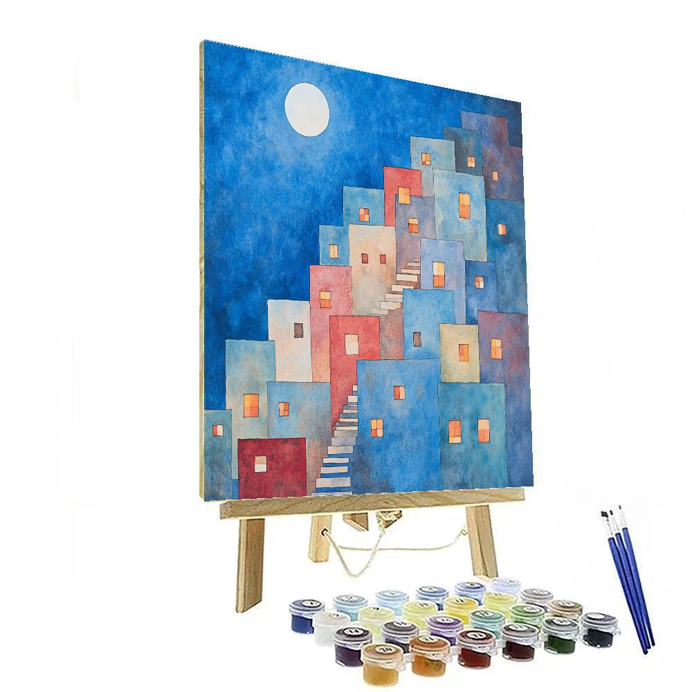 Paul Klee Inspired Moonlit Village Stairs Painting by numbers kit