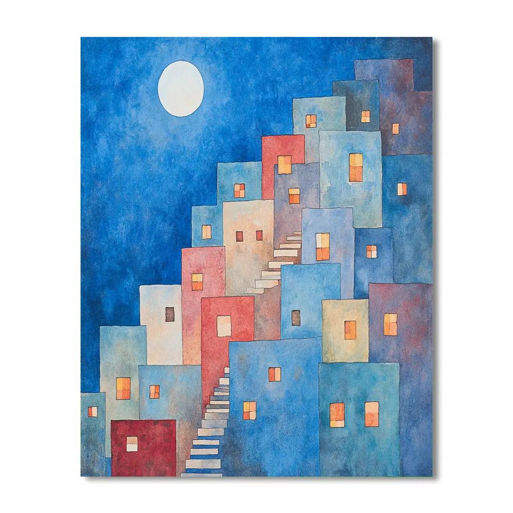 Paul Klee Inspired Moonlit Village Stairs Painting by numbers kit