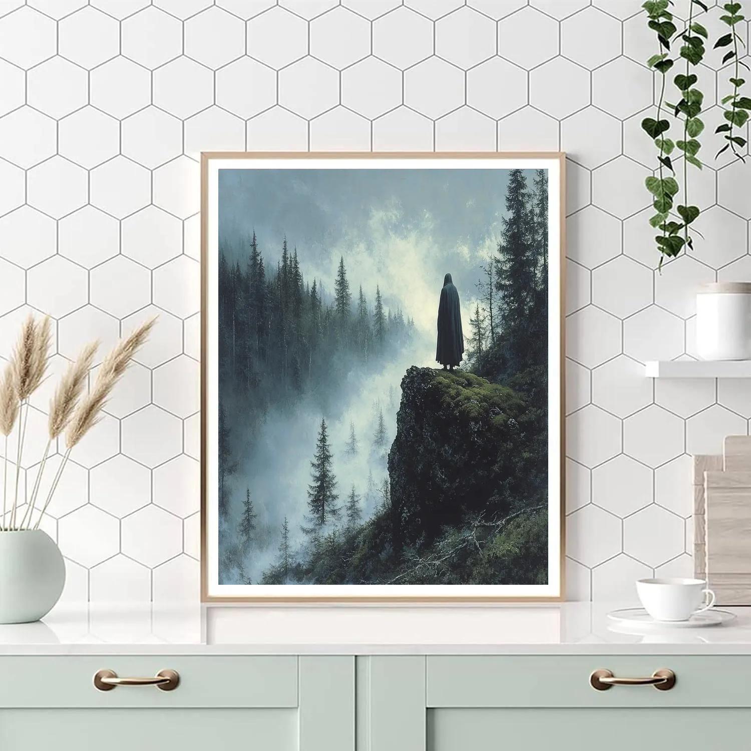 Caspar David Friedrich Inspired Wanderer In Misty Forest painting number kit