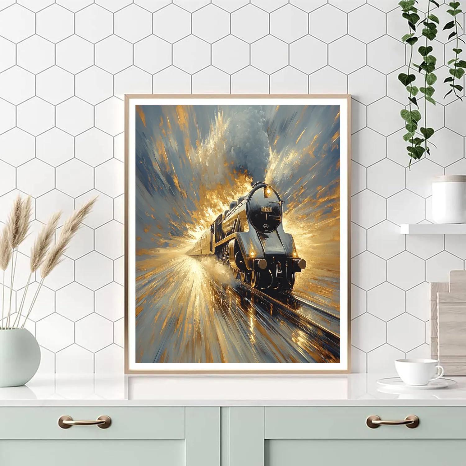 Turner Inspired Train Through Rainstorm paint by number