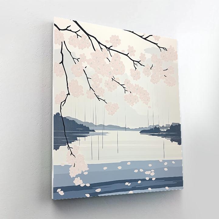 Hokusai Inspired Cherry Blossoms In Rain painting number kit