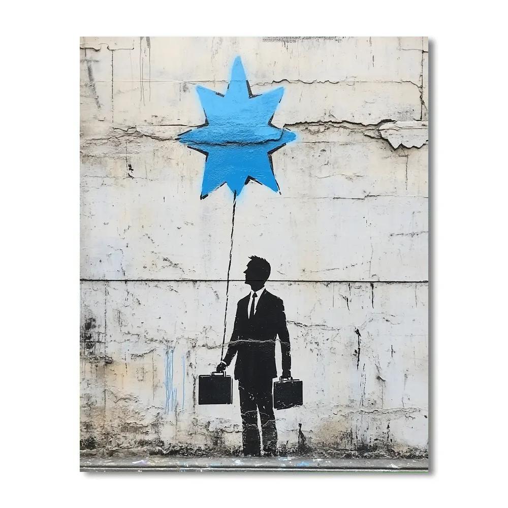 Banksy Inspired Businessman With Balloon Star Paint by numbers kits