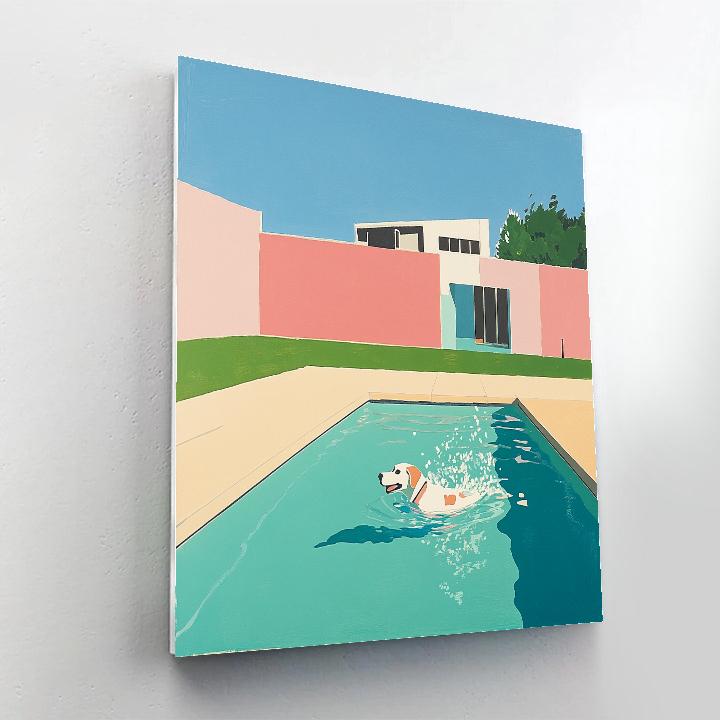 David Hockney Inspired Backyard With Swimming Dog paint by number