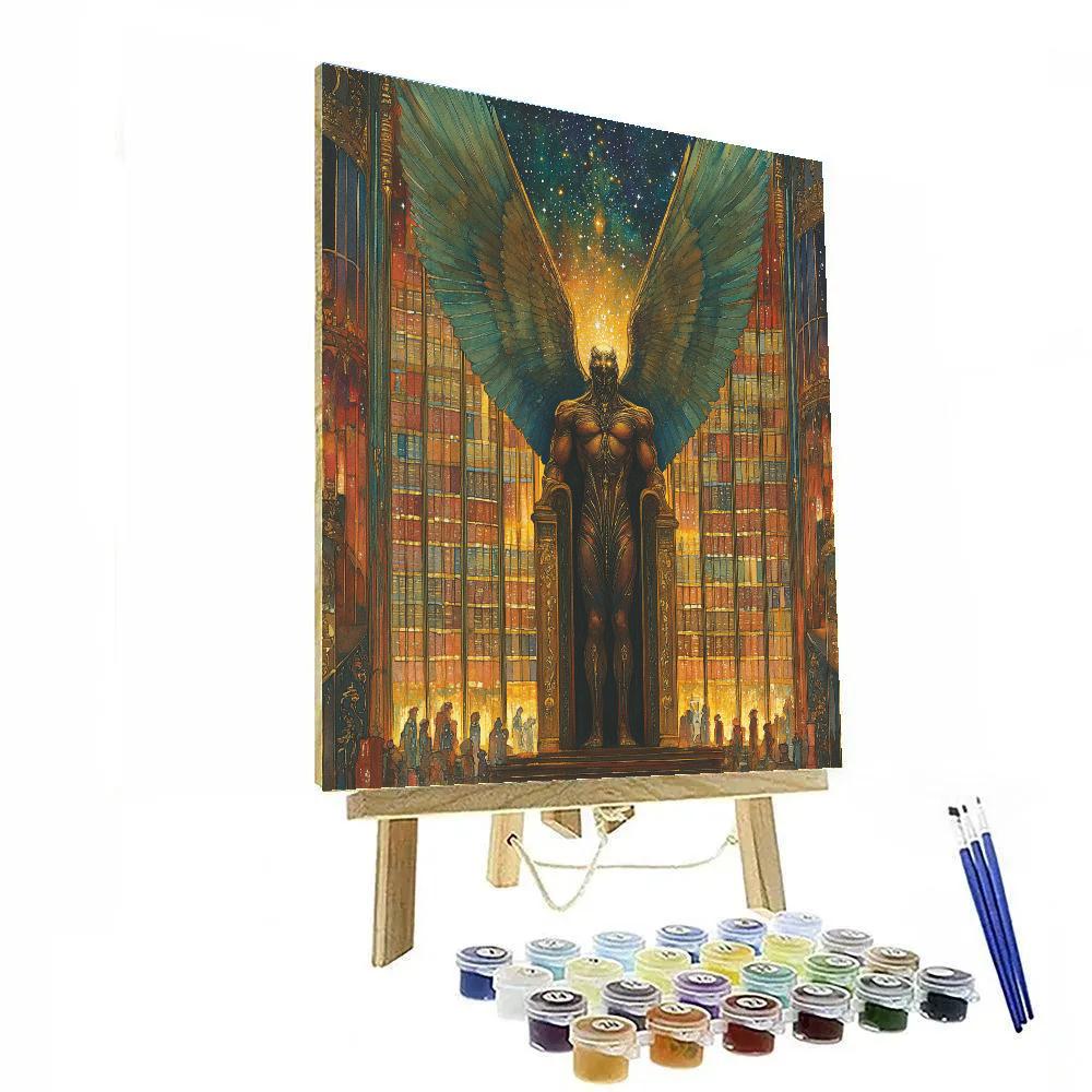William Blake Inspired Guardian At Library Gate paint by color