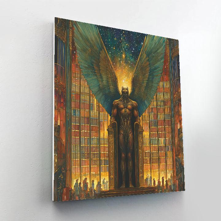 William Blake Inspired Guardian At Library Gate paint by color