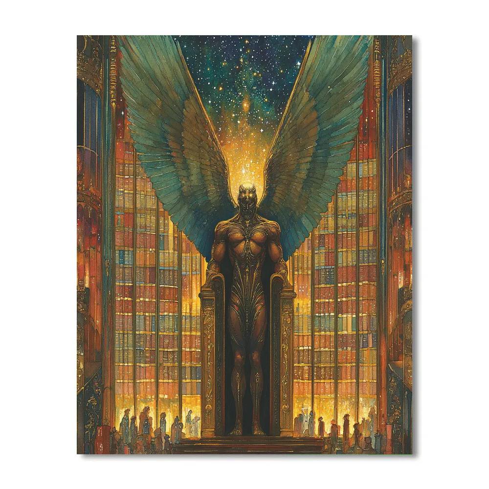William Blake Inspired Guardian At Library Gate paint by color