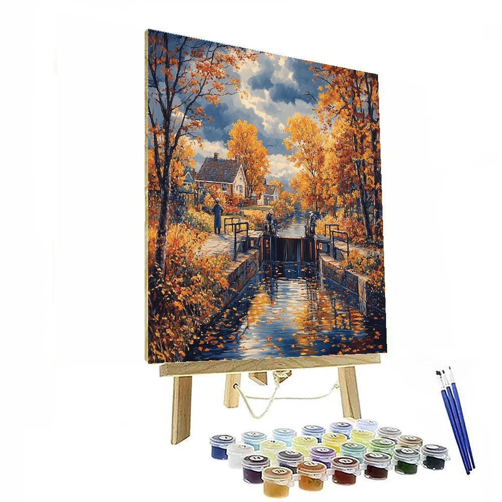 John Constable Inspired Canal Lock In Autumn paint by color