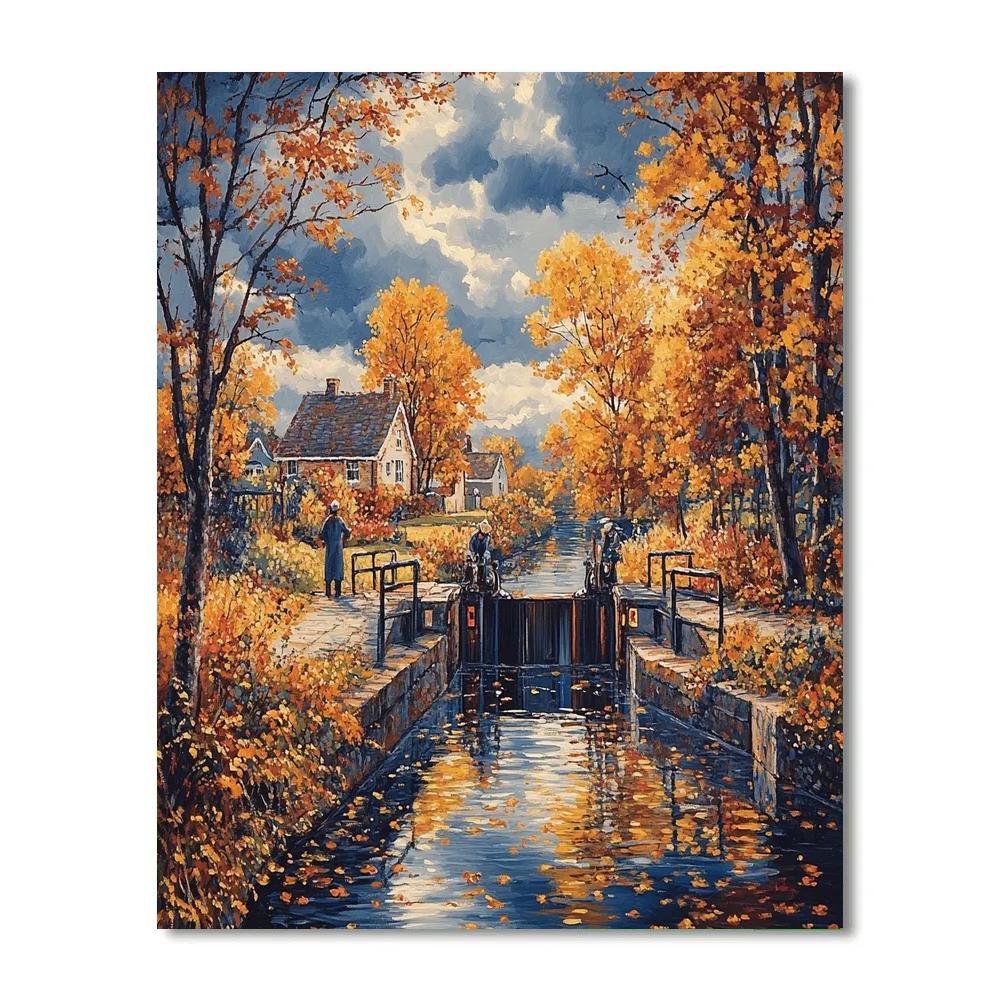 John Constable Inspired Canal Lock In Autumn paint by color