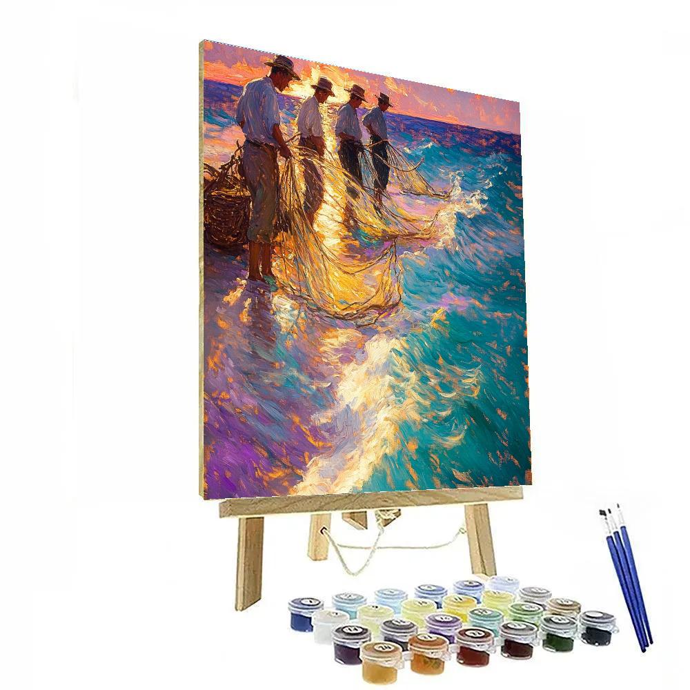Sorolla Inspired Fishermen At Sunset Beach Painting by numbers kit