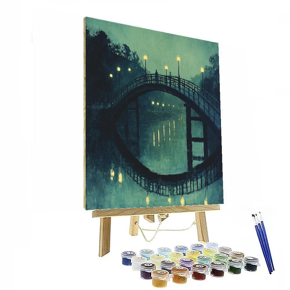 Whistler Inspired Nocturne Bridge And Lamps paint by color
