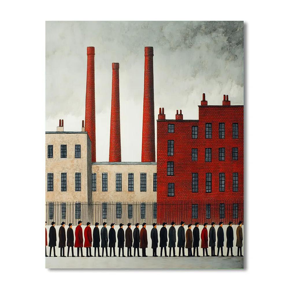 Lowry Inspired Queue At Factory Gate Numbered painting kits