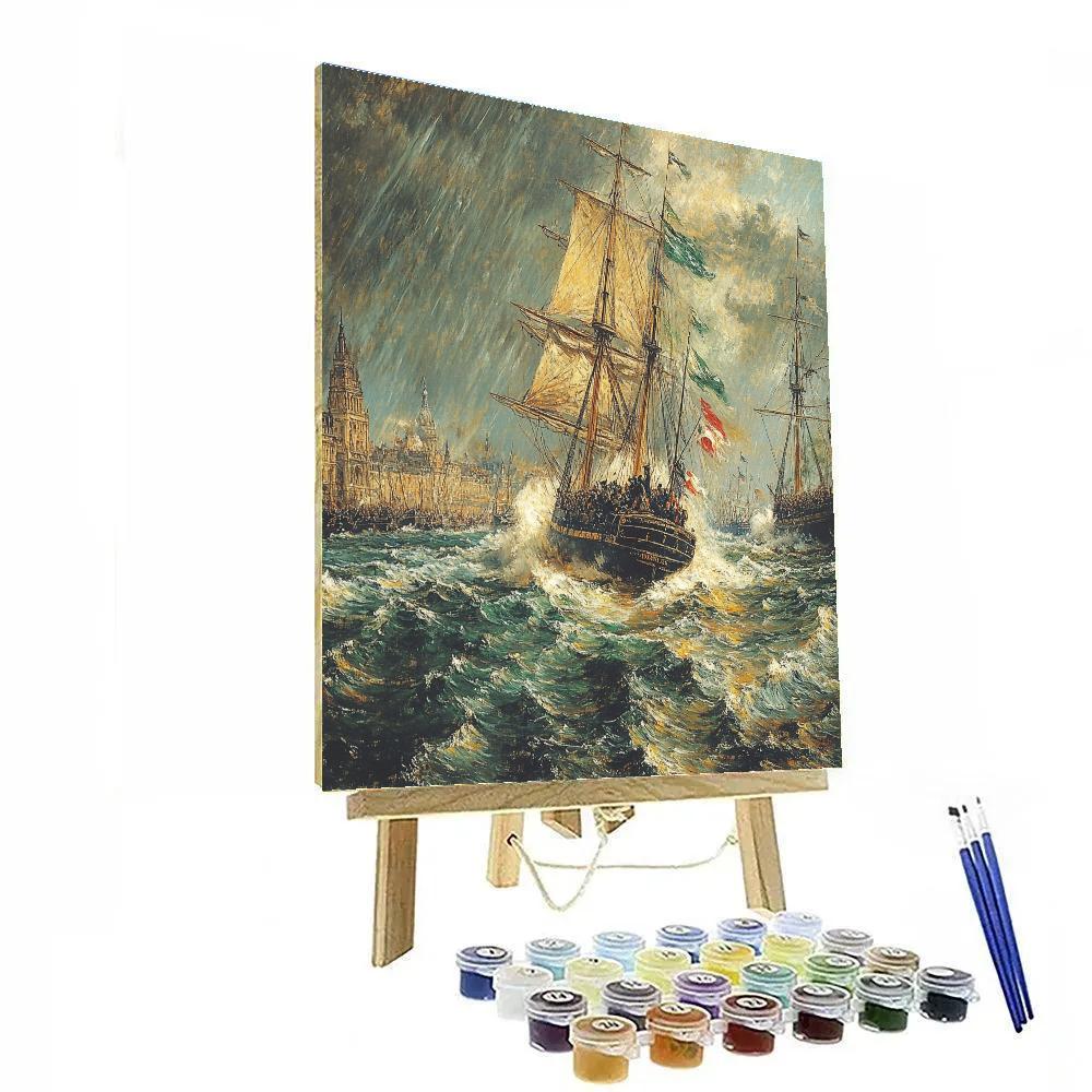 Delacroix Inspired Ship In Tempestuous Harbor DIY paint by numbers