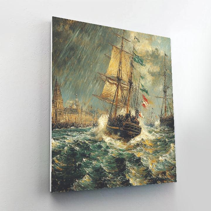 Delacroix Inspired Ship In Tempestuous Harbor DIY paint by numbers