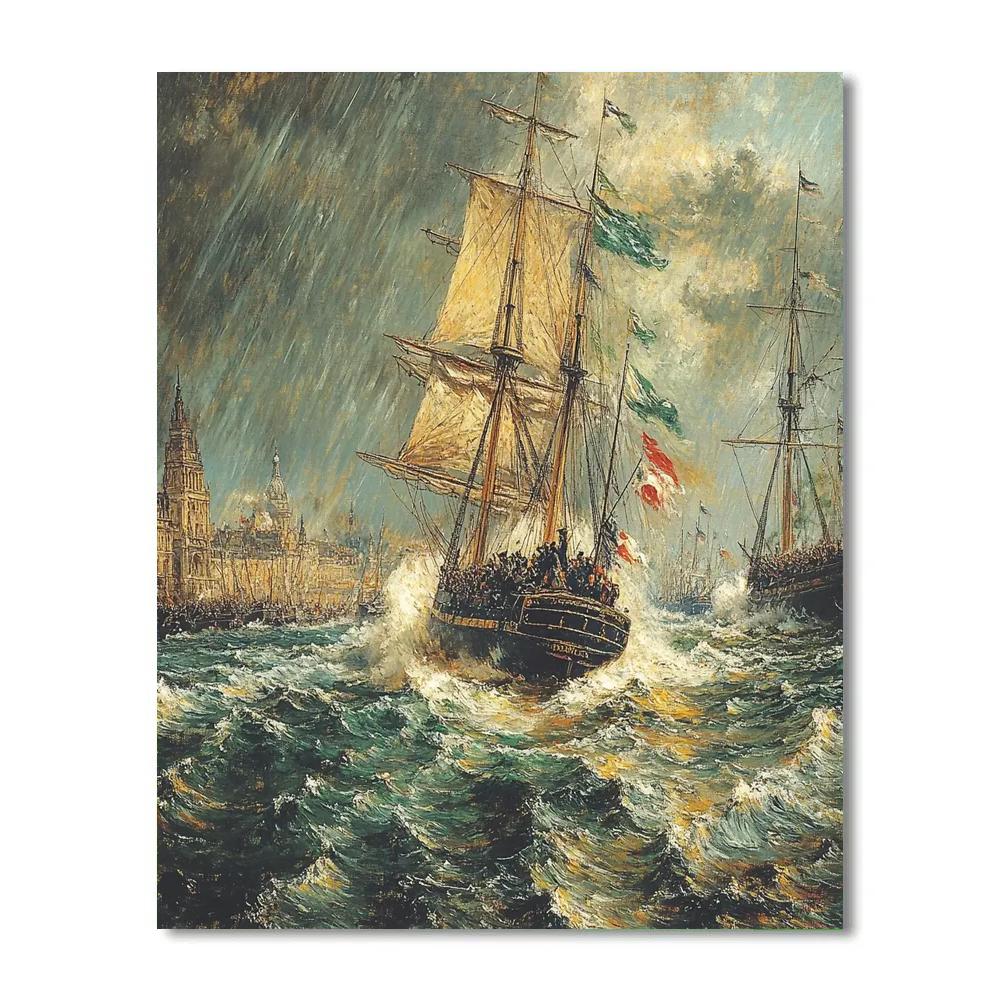 Delacroix Inspired Ship In Tempestuous Harbor DIY paint by numbers
