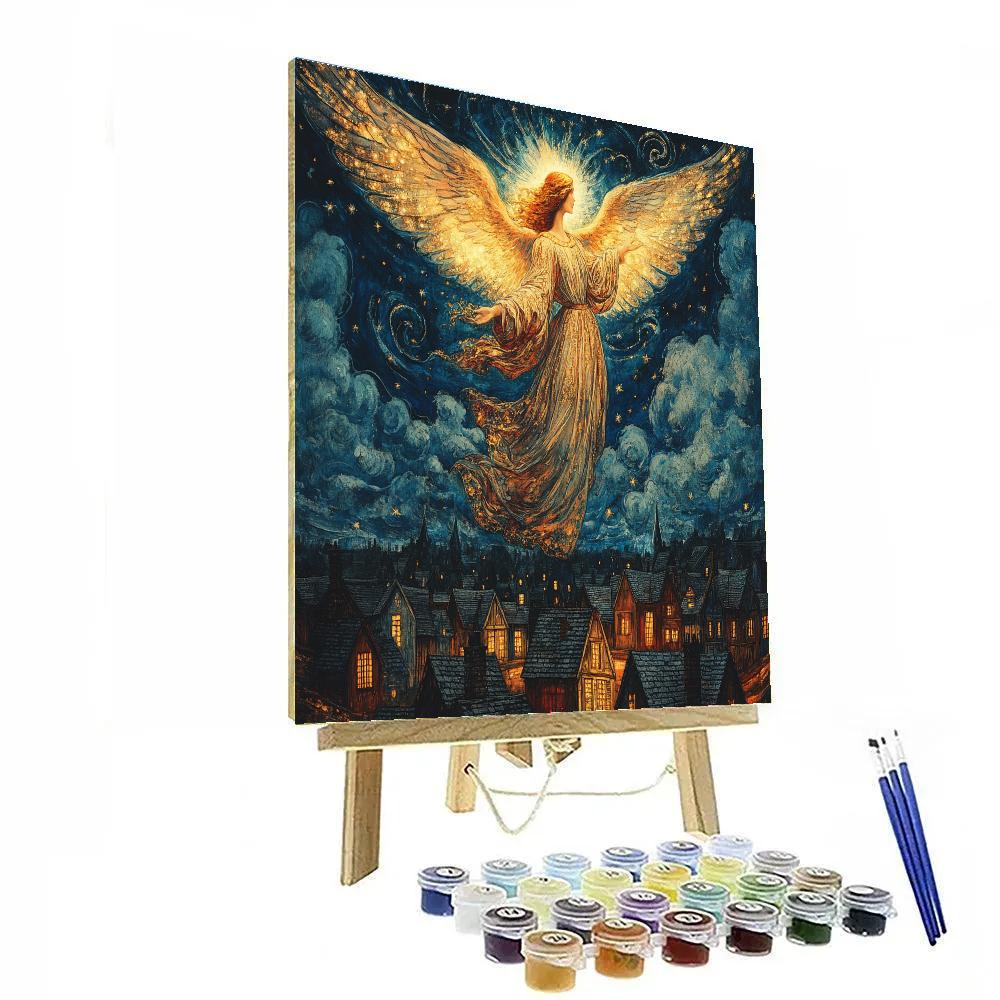 William Blake Inspired Angel Over Sleeping Town paint by color