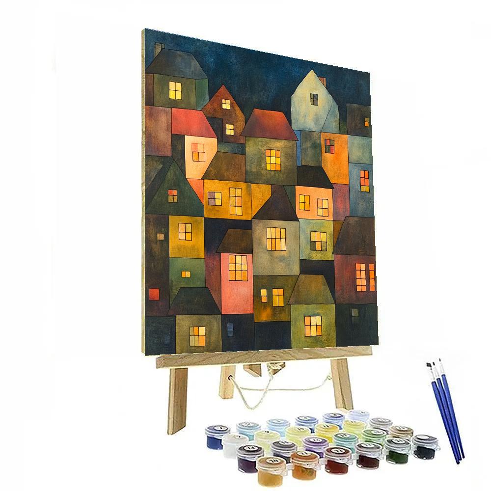 Paul Klee Inspired Lantern City At Dusk paint by color